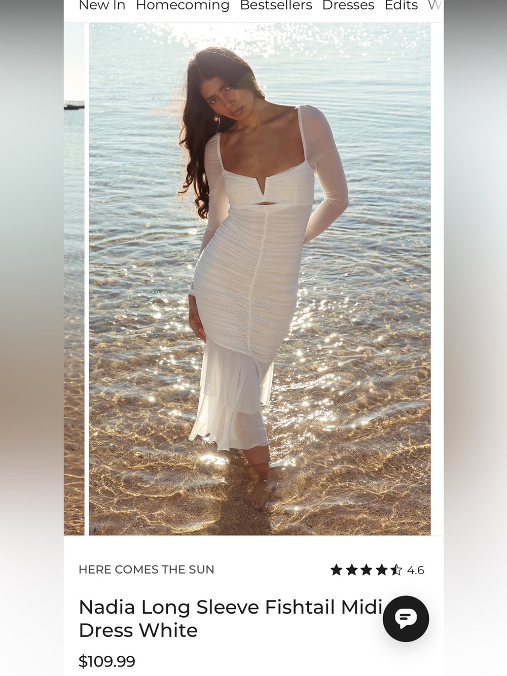 Selfie Leslie Nadia Long Sleeve Fishtail Midi Dress in White